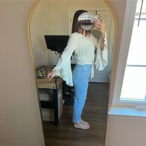 Peach Love California Cream Tie-Front Blouse